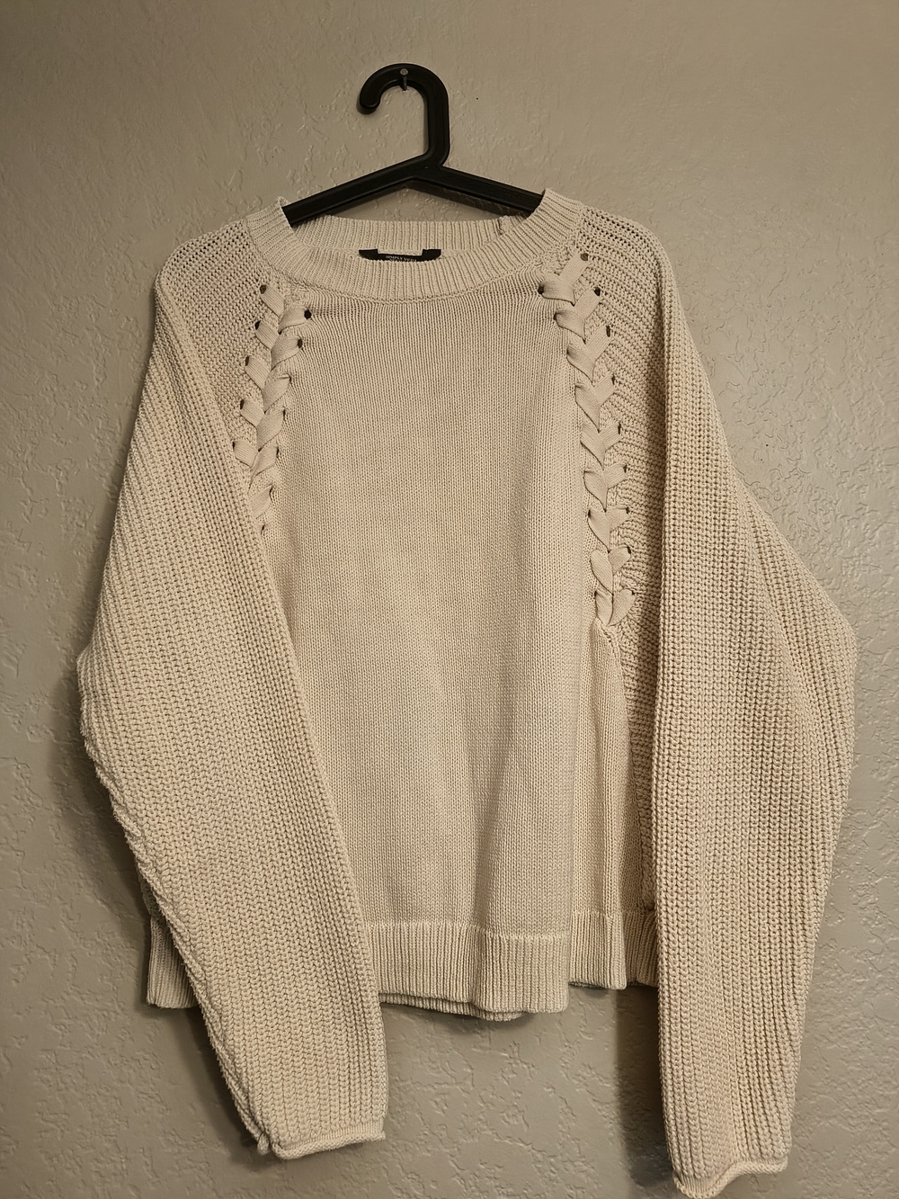Simply Vera Vera Wang L Cream Braided-Detail Crewneck Sweater - Picture 2 of 4